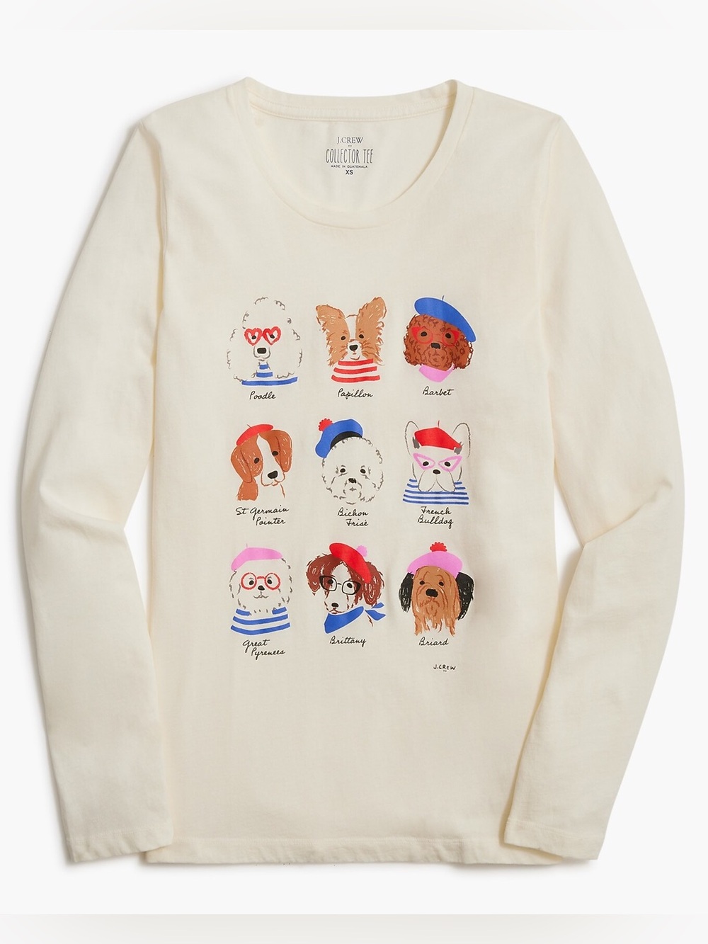J. Crew Cream Graphic Tee with Colorful Dog Illustrations